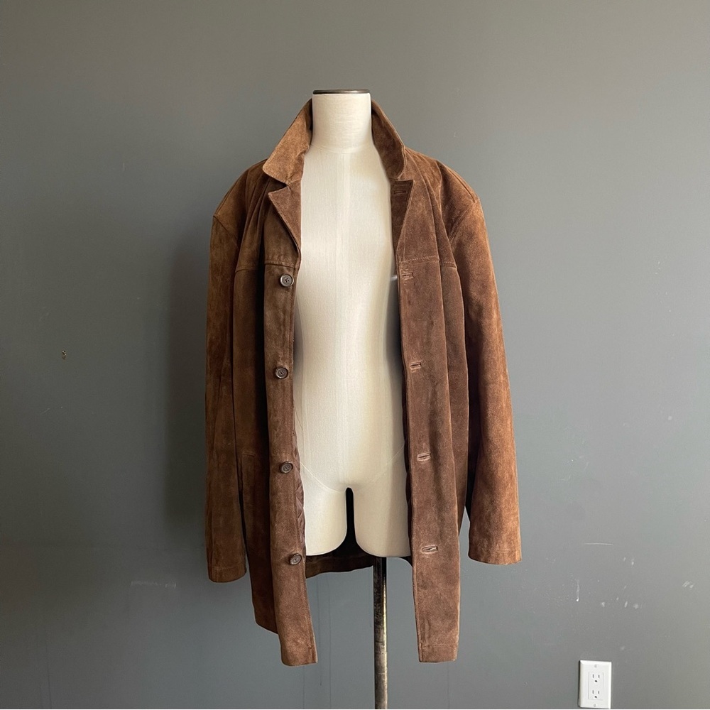 Brown Suede Leather Jacket Shirt Oversize Coat Minimalist Luxe Heritage Academia